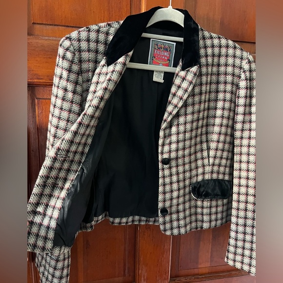 Vintage Fielding Crown Houndstooth Plaid Blazer Large 90s Preppy Wool Jacket - Picture 6 of 9